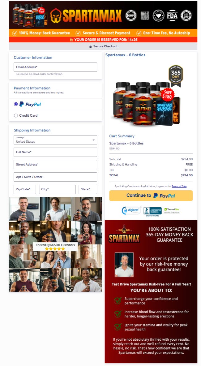 Spartamax order confirmation and checkout details